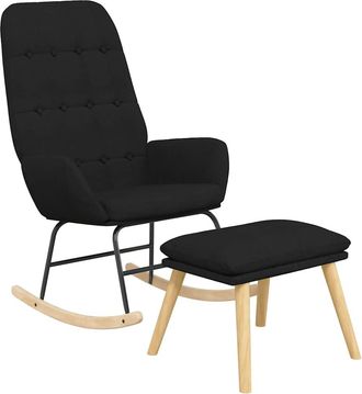 vidaXL Sill&oacute;n Mecedora Con Taburete Tela Negro Vidaxl