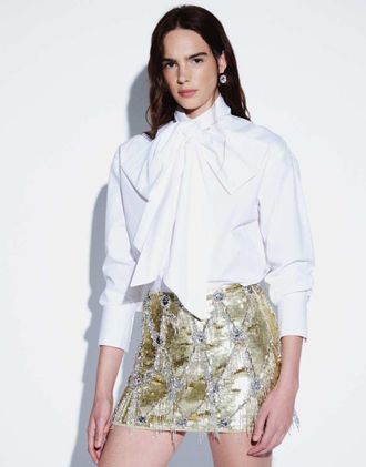 Asos minigonna co-ord decorata con frange e paillettes color oro