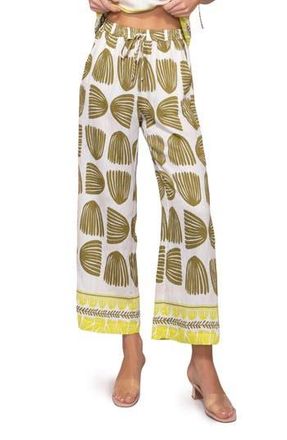 Melloday Abstract Print Wide Leg Pants in Chartreuse/White Shell at Nordstrom Rack, Size X-Small