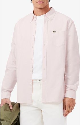 Lacoste Regular Fit Oxford Button-Down Shirt in White/Flamingo at Nordstrom, Size 16.5