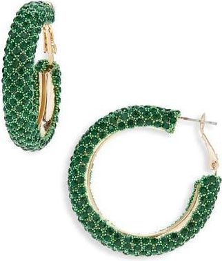 Nordstrom Rack Faceted Stone Hoop Earrings in Emerald- Gold at Nordstrom Rack