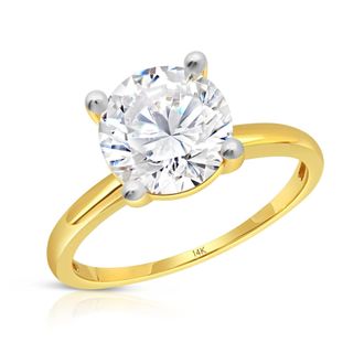 MAX + STONE 14k Yellow or White Gold 3 Carat Cubic Zirconia Solitaire Engagement Ring