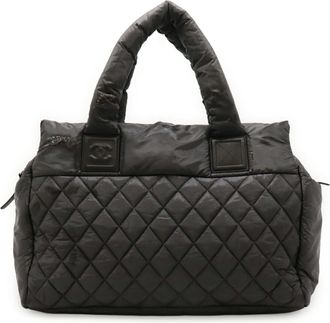 Chanel Gray Nylon Leather Handbag Tote Bag (Pre-Owned)