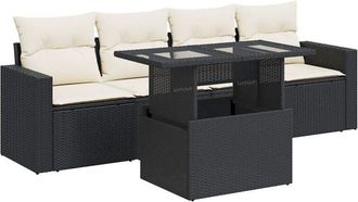 vidaXL Vidaxl - Set De Muebles De Jard&iacute;n 5 Pzas Y Cojines Rat&aacute;n Sint&eacute;tico Negro