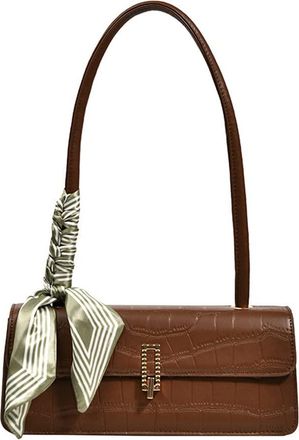 Generic Crocodile Pattern Leather Shoulder Bag for Women Fashion Flap Purses and Handbag Classic Clutch Tote Handbags (Brown)