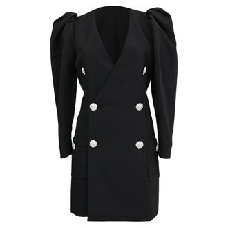 Alessandra Rich Wrap Dress in Black Virgin Wool