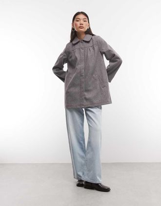 Reclaimed Vintage giacca midi mac grigia a righe sottili con colletto Peter Pan-Blu