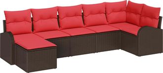 vidaXL Juego De Sof&aacute; 7 Uds. Marr&oacute;n Y Rojo Rat&aacute;n Sint&eacute;tico Vidaxl