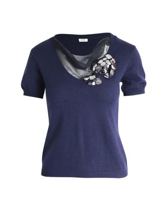 Moschino Pre-owned Womens Embellished Knit Top in Navy Blue Wool Wool (archived) - Size Medium