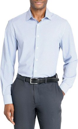 W.R.K Slim Fit Square Print Performance Dress Shirt in White/blue at Nordstrom, Size 16.5