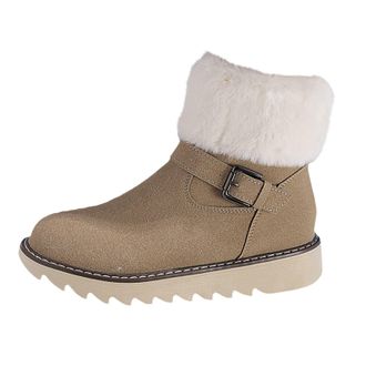 Generic Women Boots Size 3 Buckle Boots With Side Zipper and Fleece Lined Cotton Fur Lined Snow Boots Women (Khaki, 5.5)
