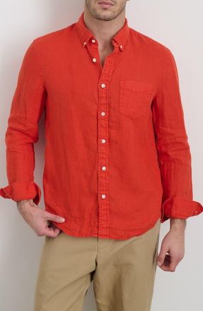 Alex Mill Mill Linen Button-Down Shirt in Tangerine at Nordstrom, Size X-Large