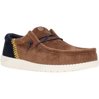 HeyDude Wally Funk Corduroy Textile Mens Espresso/Blue Jean Boat Shoes - Brown - Size UK 12