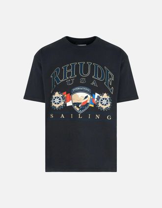 Rhude Mens USA SAILING ICON TEE - Black - Size: 38