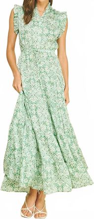 Pinch Design Floral Print Tiered Maxi Dress In Mint Meadow