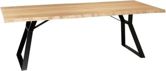 Macabane Mesa de comedor rectangular de madera roble y metal negro de 230 cm