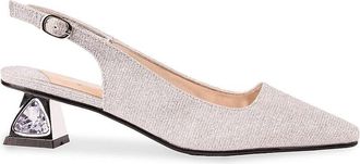 Lady Couture Womens Lady Couture Ruby Pumps White Glitter Slingback Kitten Heel GAL1682