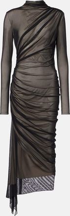 MUGLER Asymmetrical mesh midi dress