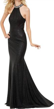 Angela & Alison Sequin Halter Prom Dress In Black