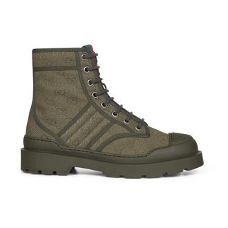 Gucci Lace-up Boots, male, Green, 8 UK, GG Canvas Ankle Boots