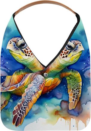 Generic Watercolor sea turtle (2) Reusable Lightweight Grocery Bags - Foldable Into Compact Pouch, Washable & Sturdy, Multipurpose for Shopping and Travel