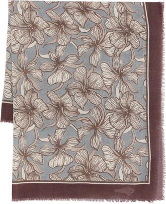 Marc O'Polo floral fringed scarf - Blauw