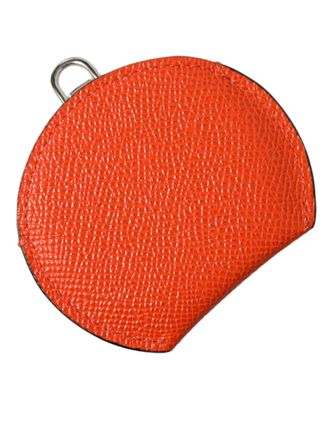 Dolce & Gabbana Womens Orange Calfskin Leather Round Logo Hand Mirror Holder Calf Accessory