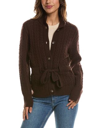 Fort&eacute; Cashmere Military Cable Wool & Cashmere-Blend Cardigan