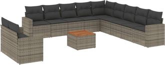 vidaXL Set De Sof&aacute;s De Jard&iacute;n 12 Pzas Con Cojines Rat&aacute;n Sint&eacute;tico Gris Vidaxl