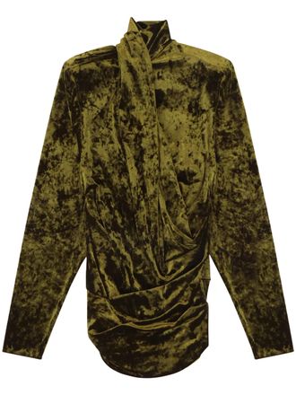 Entire studios Olive Green Draped Ruched Velvet Dress