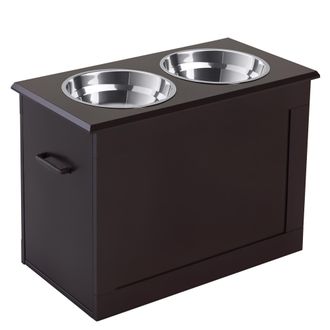 OEM Comedero Elevado Para Perros Grandes Con 2 Cuencos De 2000ml Y Almacenamiento Oculto 60x30x41 Cm Marr&oacute;n Oscuro