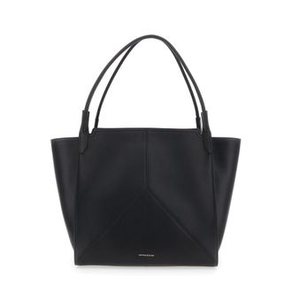 Victoria Beckham Victoria Black Handbag With V Stitching On The Front And Embossed Logo Lettering On The Front In Leather