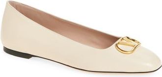 Valentino Garavani VLOGO Ballerina Flat in White at Nordstrom, Size 10.5Us