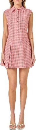 English Factory Check Pleated Sleeveless Mini Shirtdress in Red Plaid at Nordstrom, Size X-Small