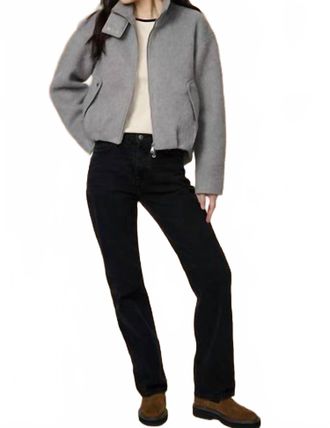 Bernardo Pleated Hem Bomber Jacket In Light Gray