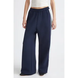 Sandy Liang Broome Side Stripe Wide Leg Pants in Navy at Nordstrom, Size X-Small