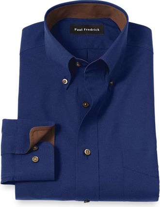 Paul Fredrick Non-iron Cotton Solid Dress Shirt With Contrast Trim