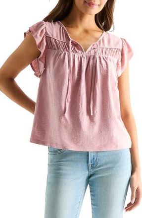 Lucky Brand Split Neck Cotton Top in Silver Pink at Nordstrom Rack, Size X-Large