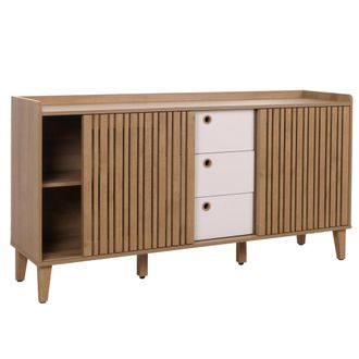 Hhg Aparador Hhg 417, Cajonera, Compartimento De Almacenamiento Con Puerta Corredera, Mdf 81x150x40cm, Natural, Cajones Blancos