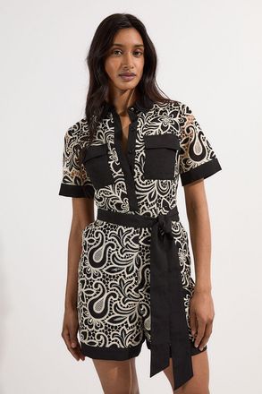 Karen Millen Womens Mono Cutwork Pocket Front Woven Playsuit - Monochrome Multi - Size 10 UK