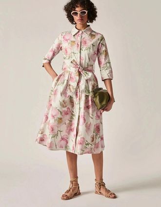 James Lakeland Womens Pink Bloom Cotton Midi Dress - Size: 12