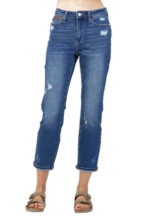 Judy Blue High Rise Rainbow Embroidery Straight Jeans In Medium Blue