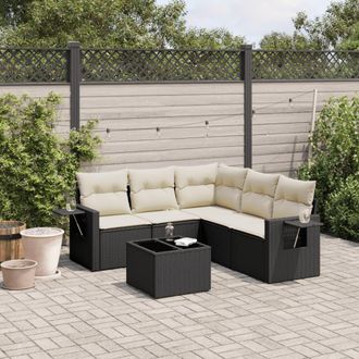 vidaXL Vidaxl - Set De Sof&aacute;s De Jard&iacute;n 6 Piezas Y Cojines Rat&aacute;n Sint&eacute;tico Negro