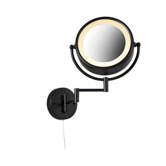 QAZQA Moderno Espejo De Pared De Dise&ntilde;o Negro Con Led Regulable Ip44 Con Tirador - Vicino Acero /aluminio /vidrio Redonda Incluye Led Max. 2 X 8 Watt - Qazq