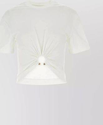 Paco Rabanne cotton gathered asymmetric cropped short-sleeve t-shirt