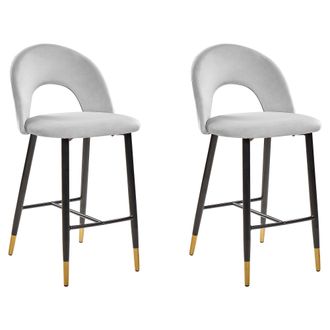 Beliani Beliani - Juego De 2 Sillas De Bar Terciopelo Rojo Coral Acero Gris Dise&ntilde;o Retro Extremos Dorados Comedor Falton