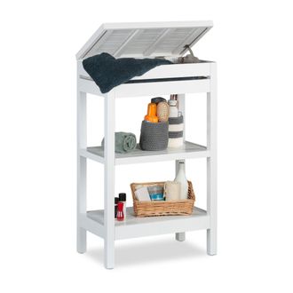 Relaxdays Estanter&iacute;a De Ba&ntilde;o, Tres Estantes, Compartimento Con Tapa, Abierta, Bamb&uacute;, Blanco, 76,5 X 46 X 29,5 Cm - Relaxdays