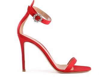 Gianvito Rossi Pre-owned Womens Portofino 100 Crystal-Embellished Red Satin Sandals - Size 39.5 EU/IT