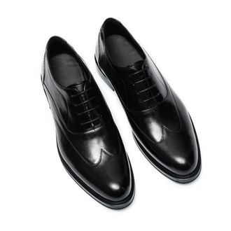 Generic Mens Low Block Heel Wingtip Elevator Oxfords Lace Up Wedding Business Shoes Pointed Toe Formal Shoes,Black,5.5 UK