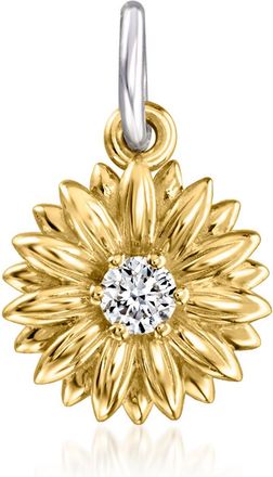 Ross-Simons 14kt Yellow Gold and Sterling Silver Sunflower Charm With Single Lab-Grown Diamond